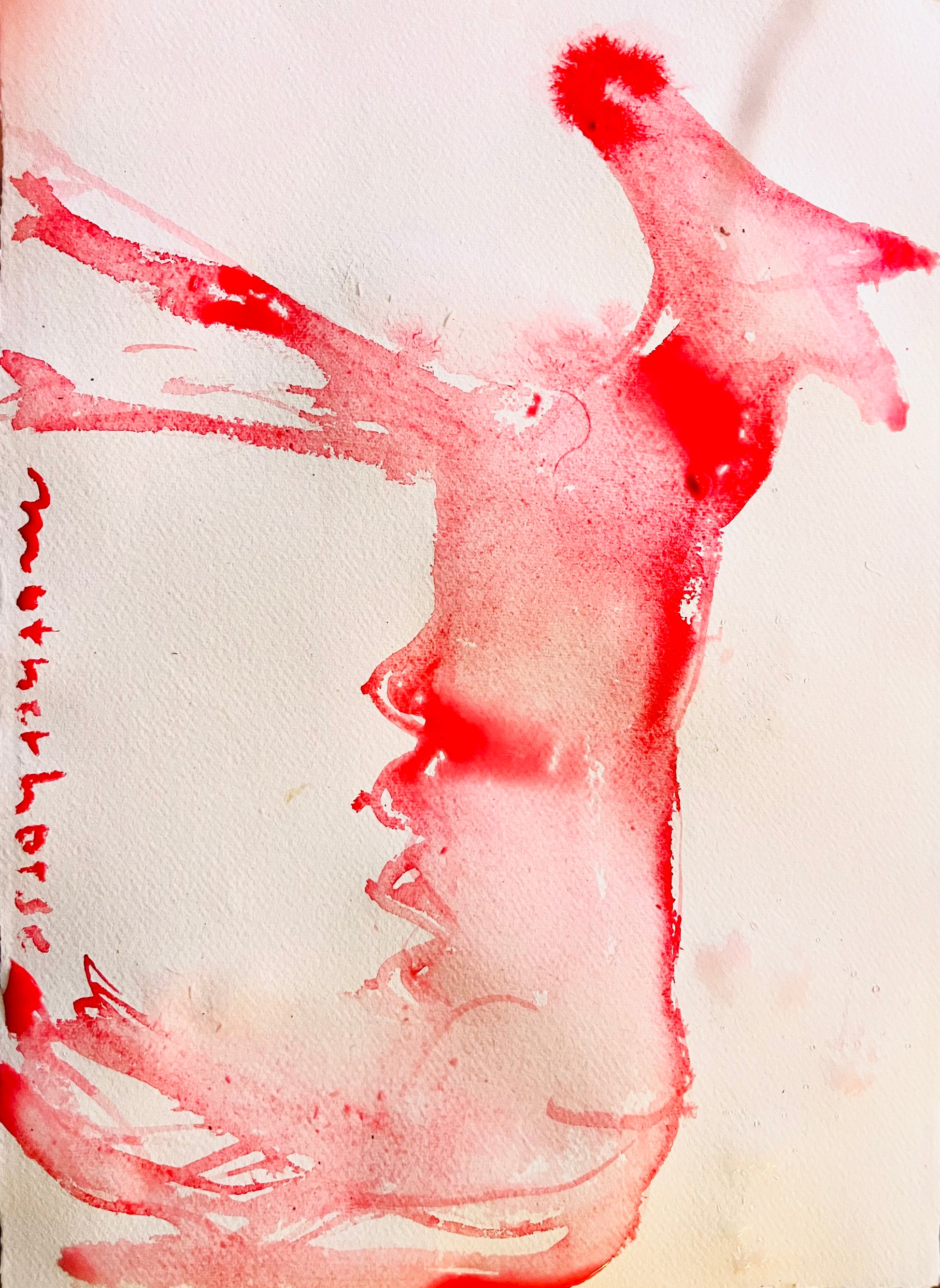 Motherhorse in Red - watercolor work on paper